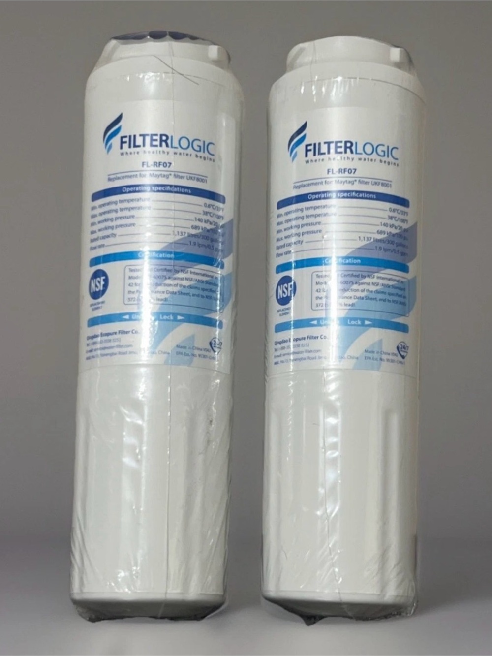 2 Pack Filter Logic FL-RF07 (Fits Maytag UKF8001) Water Filter